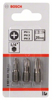 Набор из 3 насадок-бит Bosch Extra Hart (PH) PH1; PH2; PH3; 25 mm [2607001752]